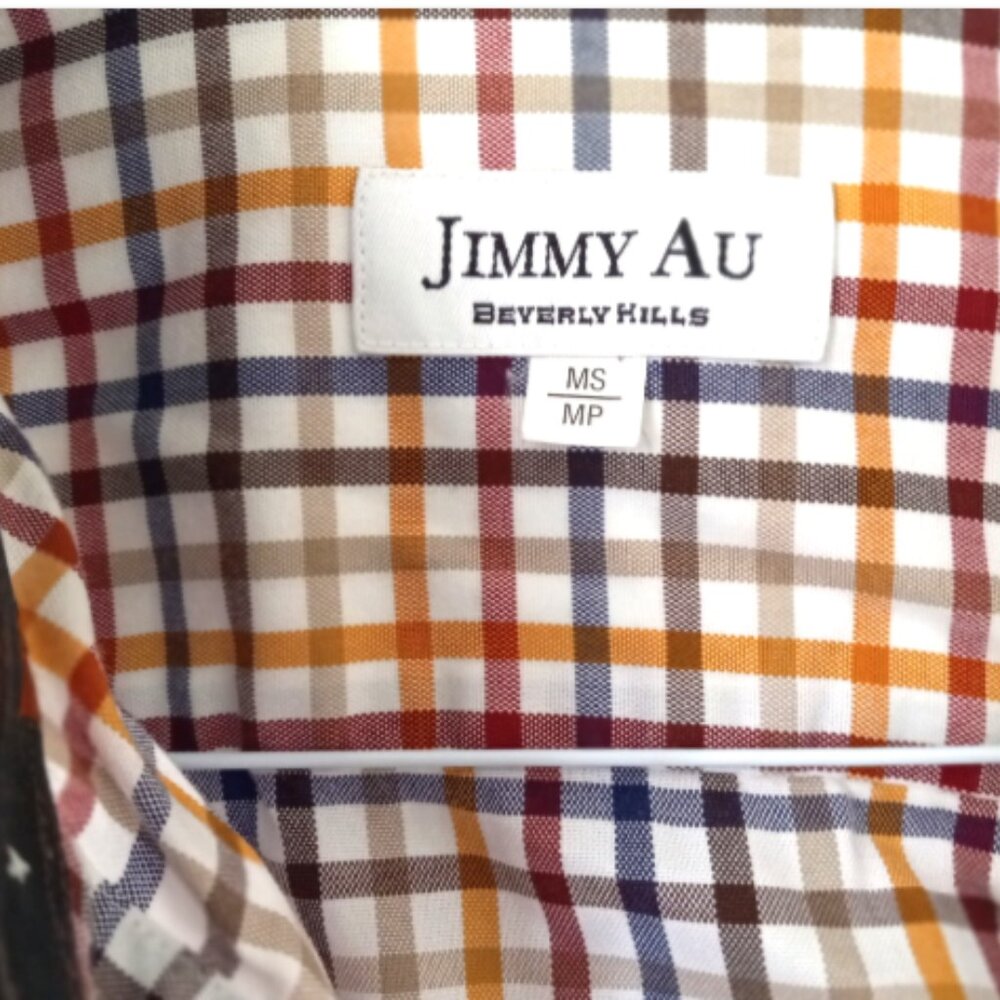 Jimmy Au Beverly Hills Men’s Medium Short Check Shirt Flip Cuff Button Down EUC - Picture 4 of 13